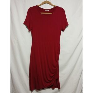 Reborn‎ J Red Dress Ruched Bodycon Casual Short Sleeve Dress